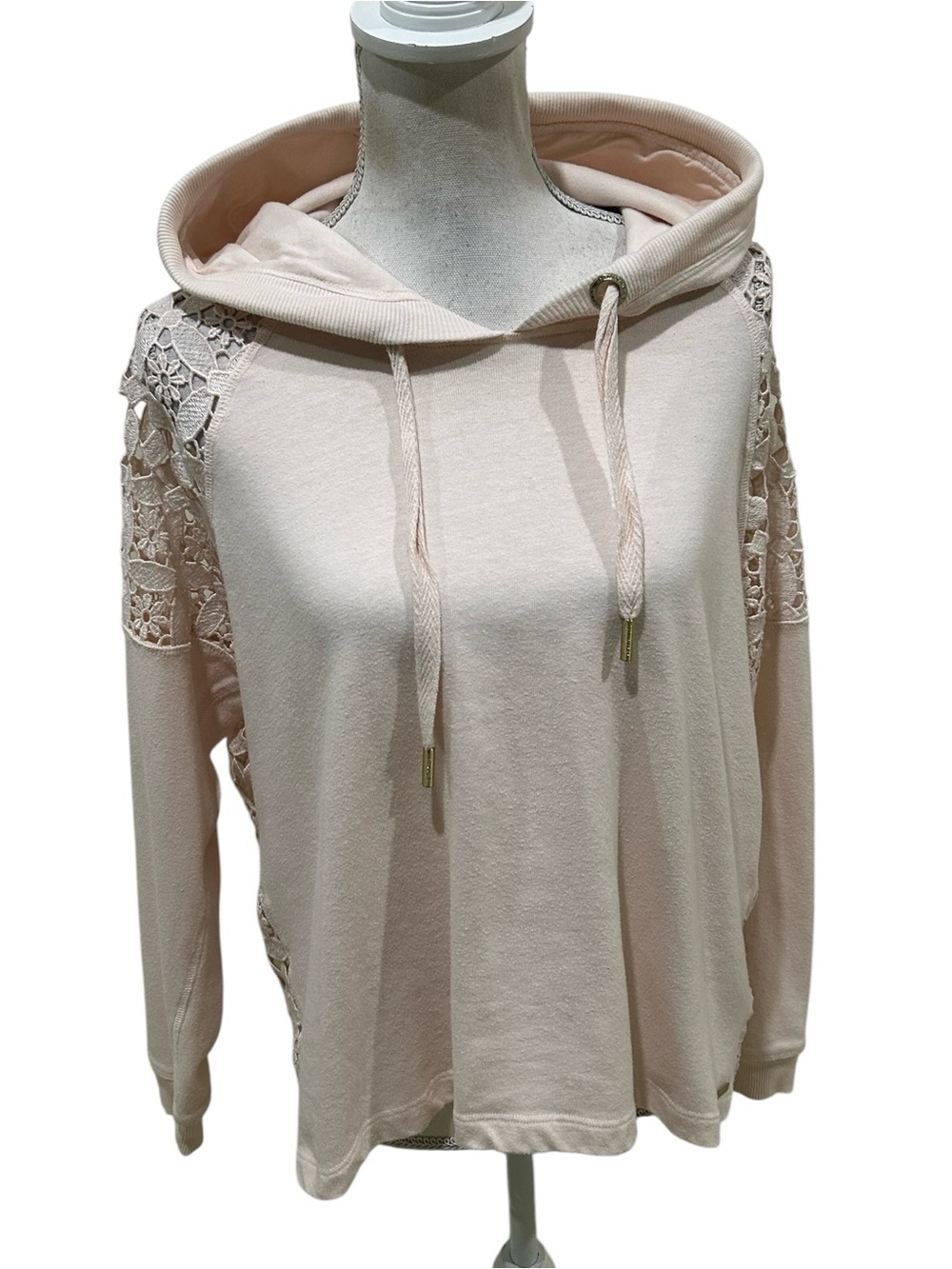 Donna Karan blush sweatshirt hoodie crochet floral lace size large - Picture 2 of 7